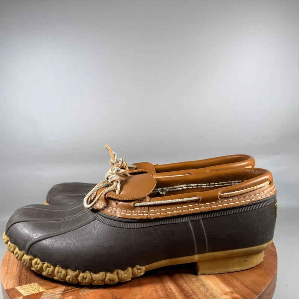 LL Bean Mens 12M Rubber Moc Bean Boots Brown Tan Duck Shoes Made in USA 175061